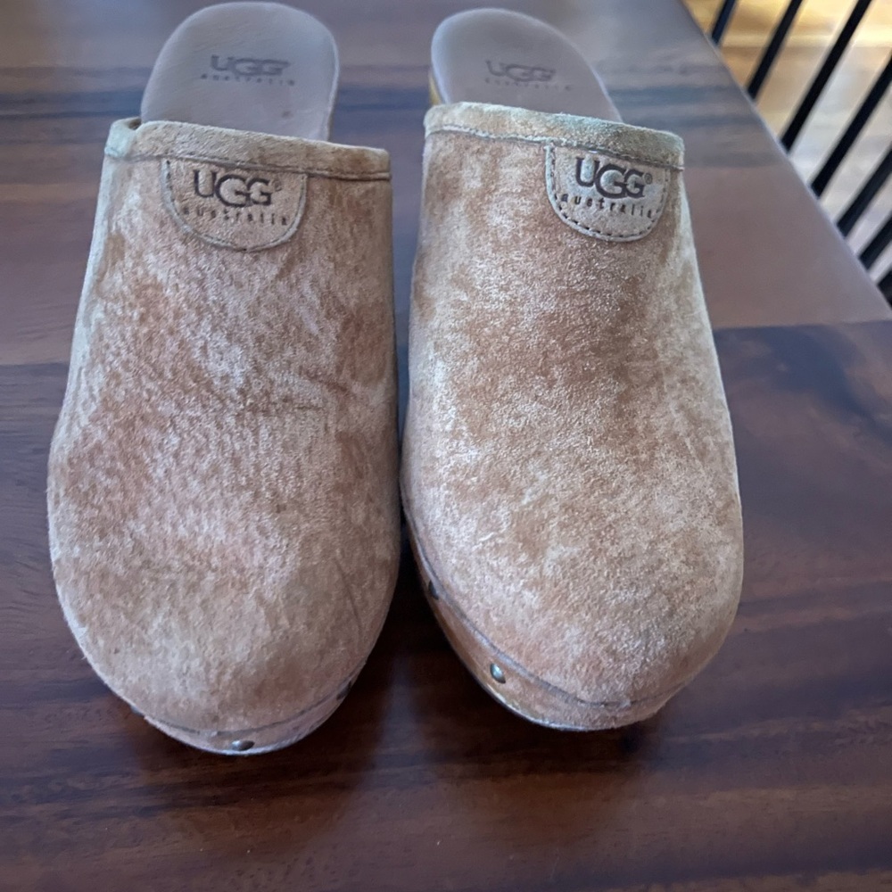 UGG Tan Suede Slip-On Clogs - Picture 2 of 3